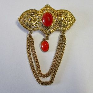 Victorian Filigree Revival Chatelaine Brooch